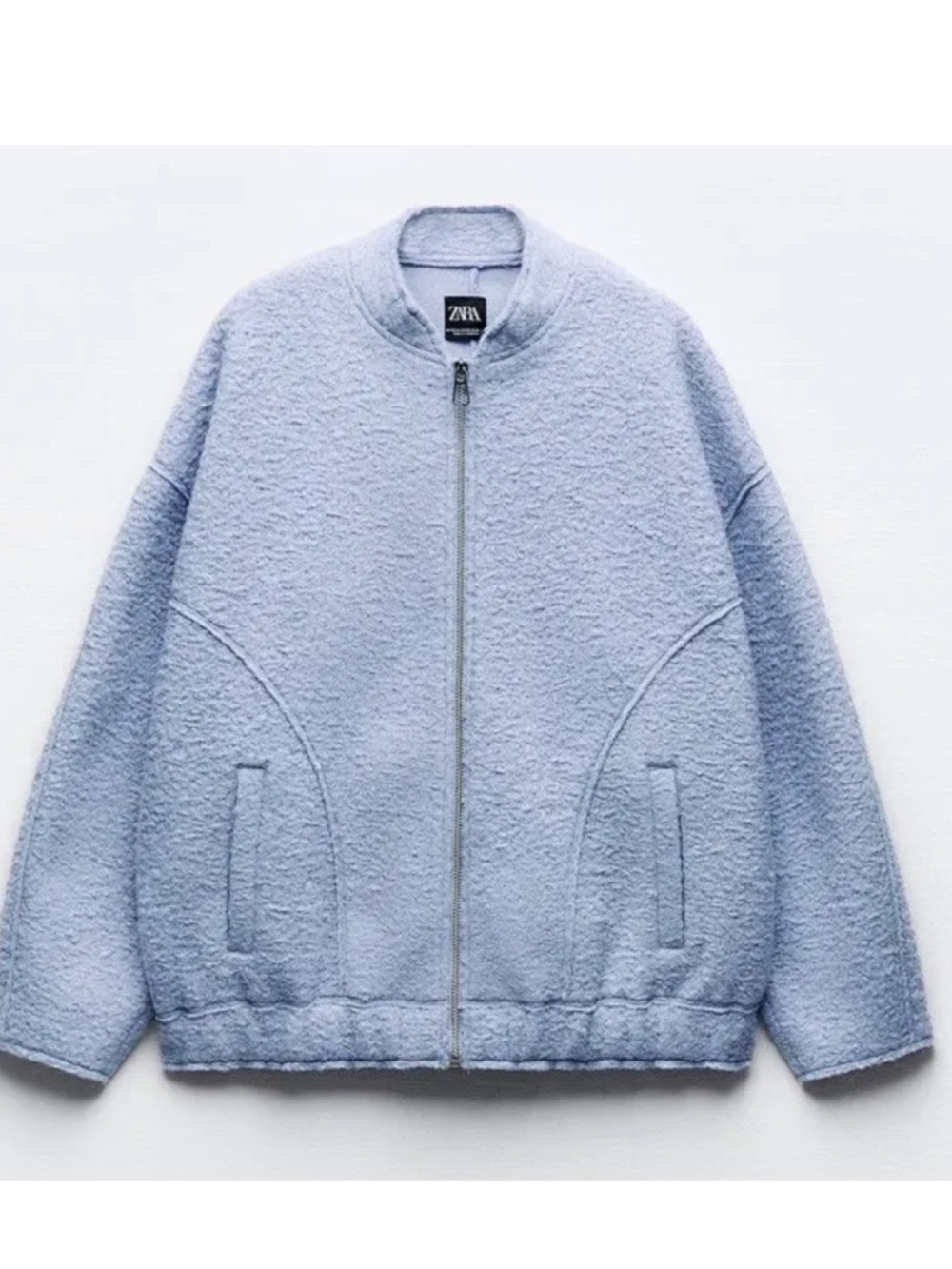 Zara Oversized Boucle Bomber Jacket‎ Blue Size XS